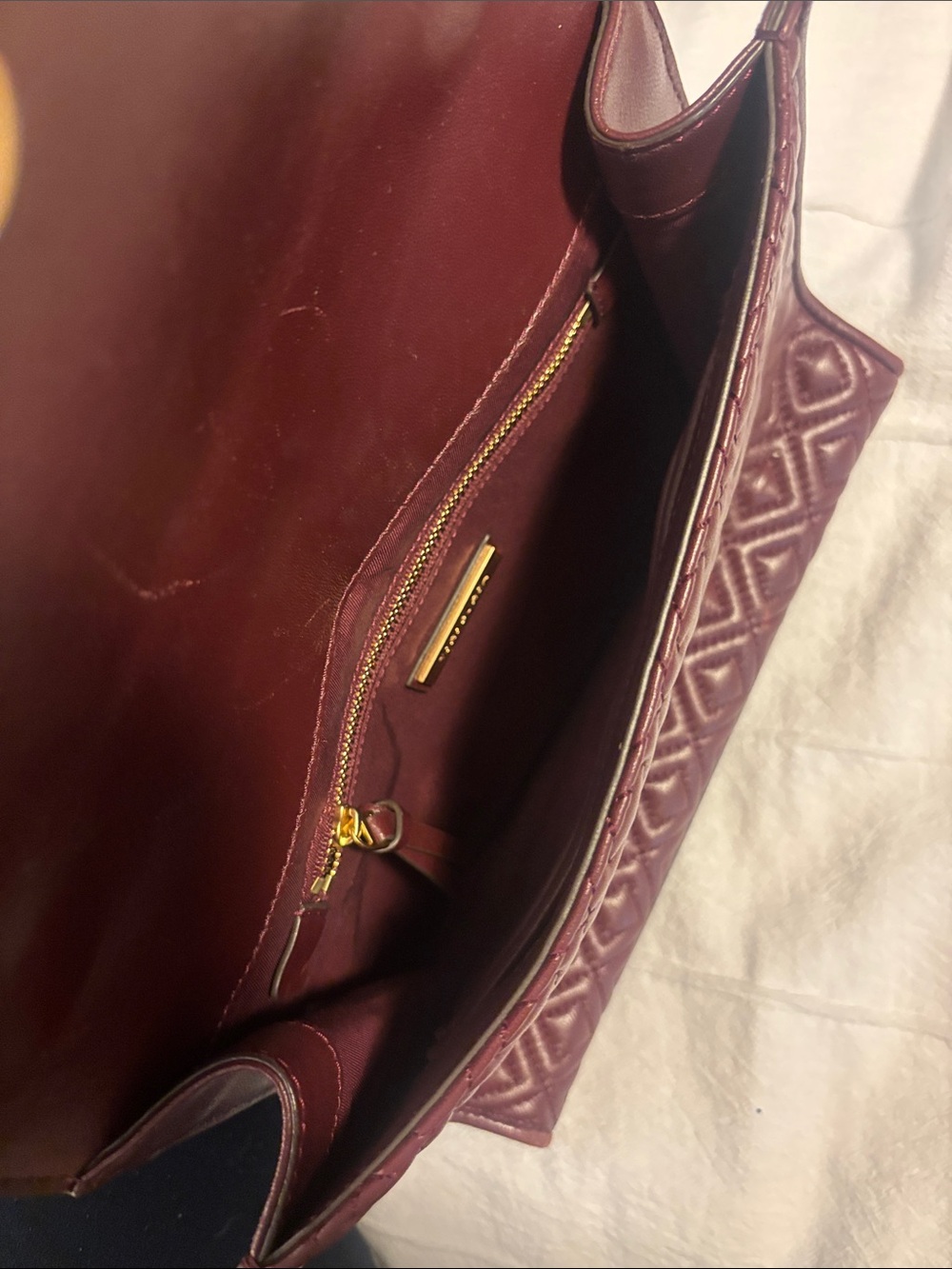 Tory Burch Burgundy “Kira” Quilted Leather Chain Crossbody - Picture 7 of 10